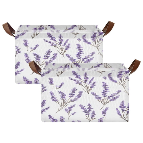 Rectangle Storage Basket with Handles Lavender Fields Collapsible Storage Bin Large Storage Bins Decorative for Clothes Toys Bedroom