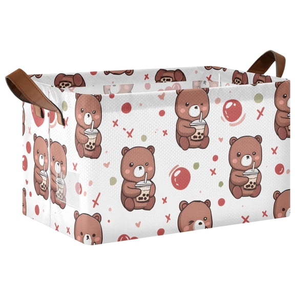 Rectangle Storage Basket with Handles Little Bear Collapsible Storage Bin Large Storage Bins Decorative for Clothes Toys Bedroom