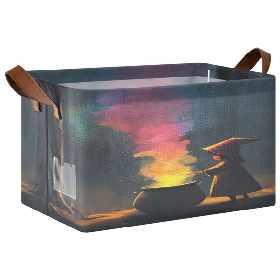 Rectangle Storage Basket with Handles Little Witch Makes Magic Potion Collapsible Bin Large Bins Decorative for Clothes Toys Bedroom