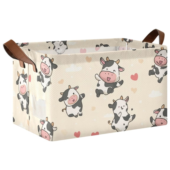 Rectangle Storage Basket with Handles Loving and Cute Cow Collapsible Storage Bin Large Storage Bins Decorative for Clothes Toys Bedroom