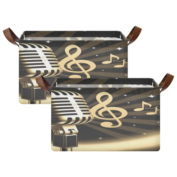 Rectangle Storage Basket with Handles Microphone Collapsible Storage Bin Large Storage Bins Decorative for Clothes Toys Bedroom