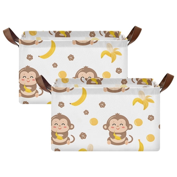 Rectangle Storage Basket with Handles Monkey Banana Collapsible Storage Bin Large Storage Bins Decorative for Clothes Toys Bedroom
