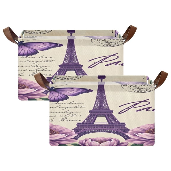 Rectangle Storage Basket with Handles Paris Tower Butterfly Collapsible Storage Bin Large Storage Bins Decorative for Clothes Toys Bedroom