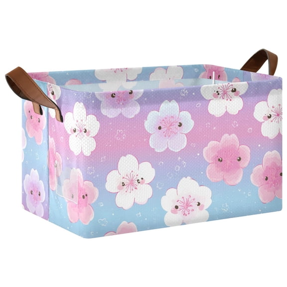 Rectangle Storage Basket with Handles Peach Blossoms Collapsible Storage Bin Large Storage Bins Decorative for Clothes Toys Bedroom