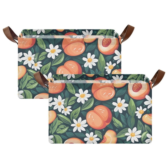 Rectangle Storage Basket with Handles Peaches Summer Daisies Collapsible Storage Bin Large Storage Bins Decorative for Clothes Toys Bedroom