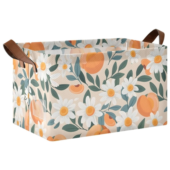 Rectangle Storage Basket with Handles Peaches with Summer Collapsible Storage Bin Large Storage Bins Decorative for Clothes Toys Bedroom