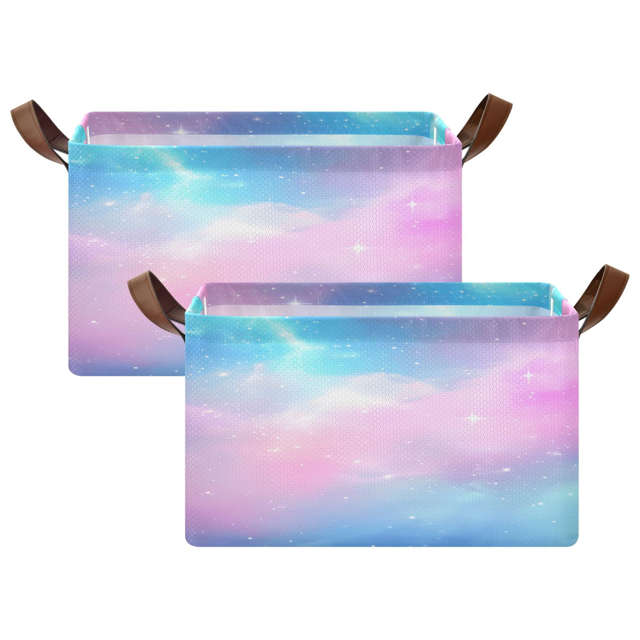 Rectangle Storage Basket with Handles Pink Blue Sky Collapsible Storage ...