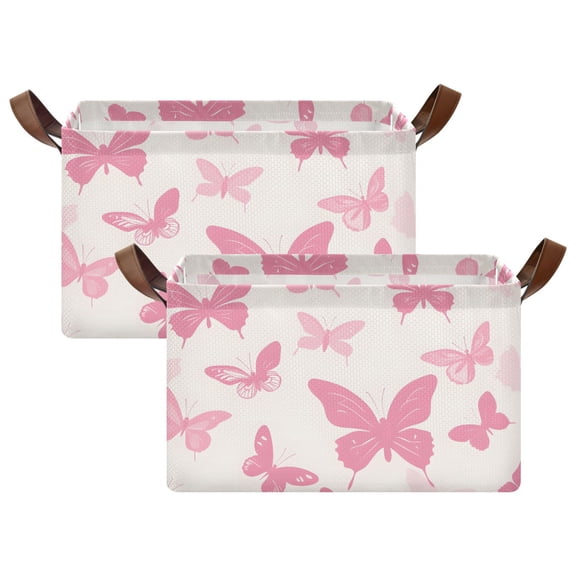 Rectangle Storage Basket with Handles Pink Butterfly Collapsible Storage Bin Large Storage Bins Decorative for Clothes Toys Bedroom