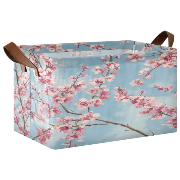 Rectangle Storage Basket with Handles Plum Bossom Collapsible Storage Bin Large Storage Bins Decorative for Clothes Toys Bedroom