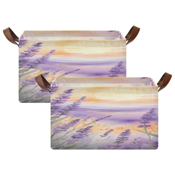 Rectangle Storage Basket with Handles Purple Lavender Afterglow Collapsible Storage Bin Large Storage Bins Decorative for Clothes Toys Bedroom