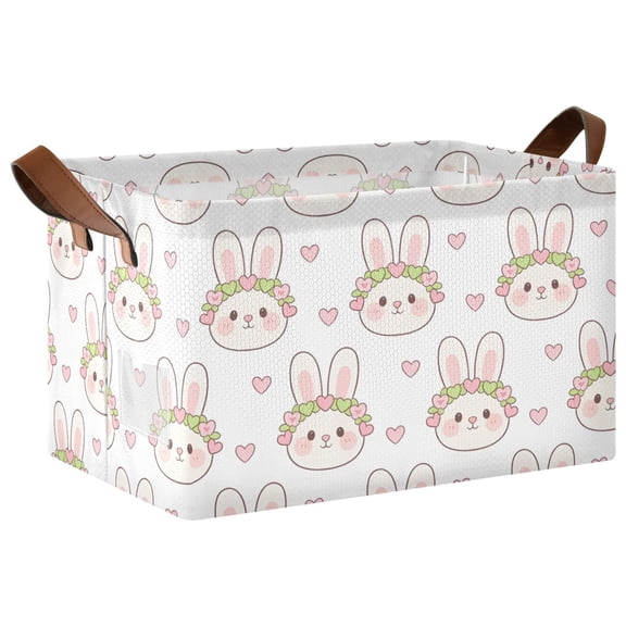 Rectangle Storage Basket with Handles Rabbit Heart Flower Crown Collapsible Storage Bin Large Storage Bins Decorative for Clothes Toys Bedroom