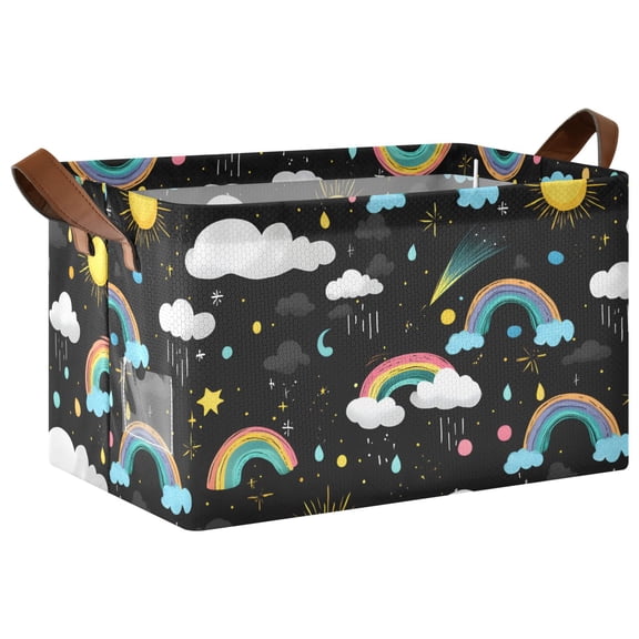 Rectangle Storage Basket with Handles Rainbow Rain Collapsible Storage Bin Large Storage Bins Decorative for Clothes Toys Bedroom