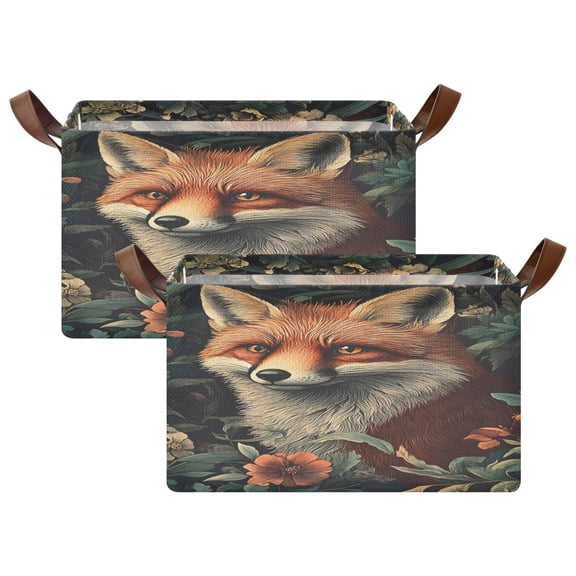 Rectangle Storage Basket with Handles Retro Fox Collapsible Storage Bin Large Storage Bins Decorative for Clothes Toys Bedroom
