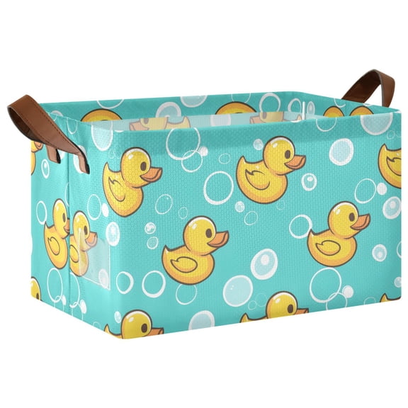 Rectangle Storage Basket with Handles Rubber Duck Bubbles Pattern Collapsible Storage Bin Large Storage Bins Decorative for Clothes Toys Bedroom