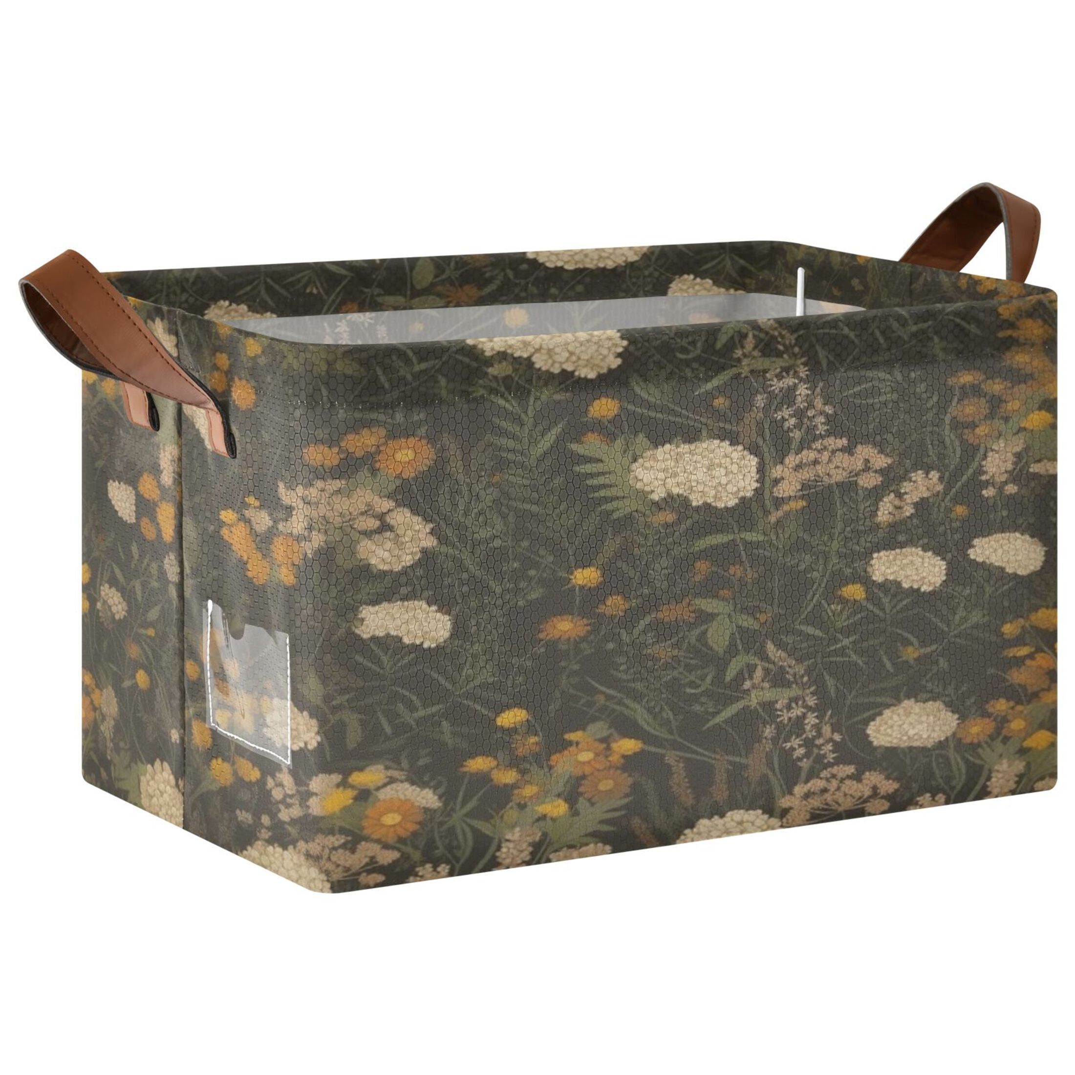 Collapsible Rectangular Case Rectangle Storage Basket with Handles Rustic Floral Collapsible Storage ...