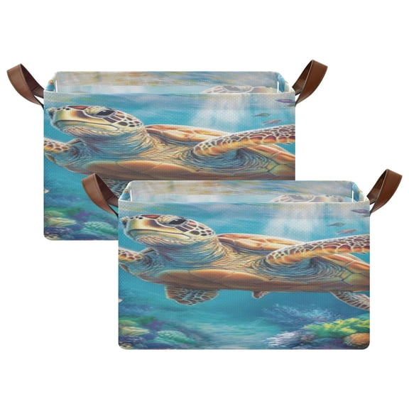 Rectangle Storage Basket with Handles Sea Turtle Collapsible Storage Bin Large Storage Bins Decorative for Clothes Toys Bedroom