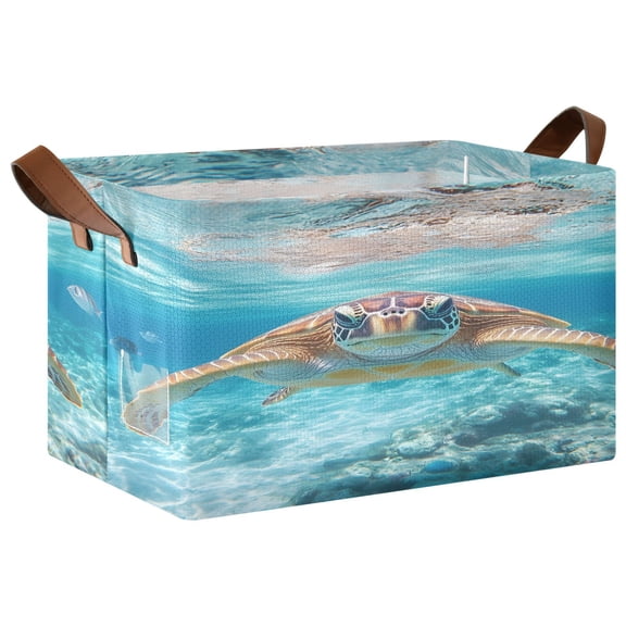 Rectangle Storage Basket with Handles Sea Turtle Collapsible Storage Bin Large Storage Bins Decorative for Clothes Toys Bedroom