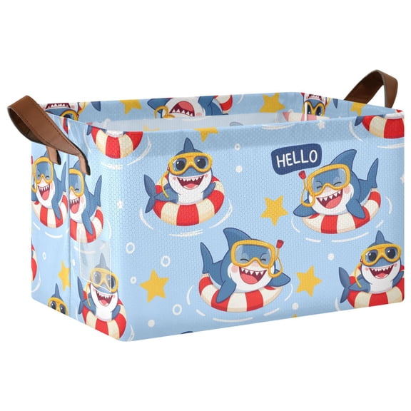 Rectangle Storage Basket with Handles Shark Pattern Collapsible Storage Bin Large Storage Bins Decorative for Clothes Toys Bedroom