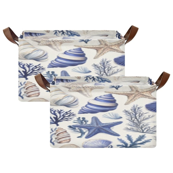 Rectangle Storage Basket with Handles Shells and Starfish Collapsible Storage Bin Large Storage Bins Decorative for Clothes Toys Bedroom