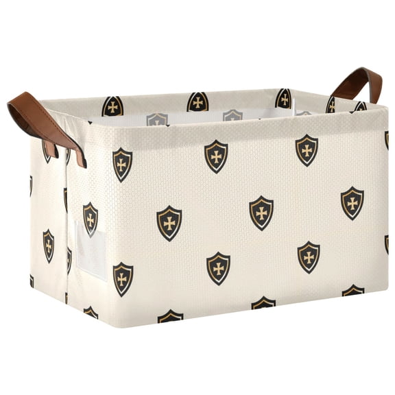 Rectangle Storage Basket with Handles Shield Collapsible Storage Bin Large Storage Bins Decorative for Clothes Toys Bedroom