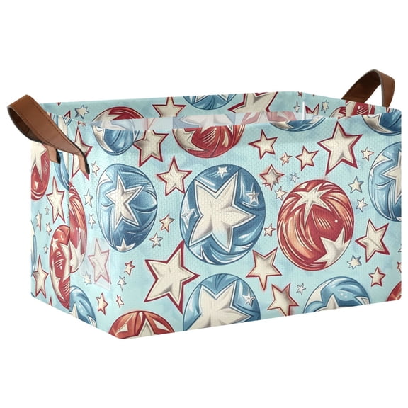 Rectangle Storage Basket with Handles Sphere Five-pointed Star Pattern Collapsible Storage Bin Large Storage Bins Decorative for Clothes Toys Bedroom