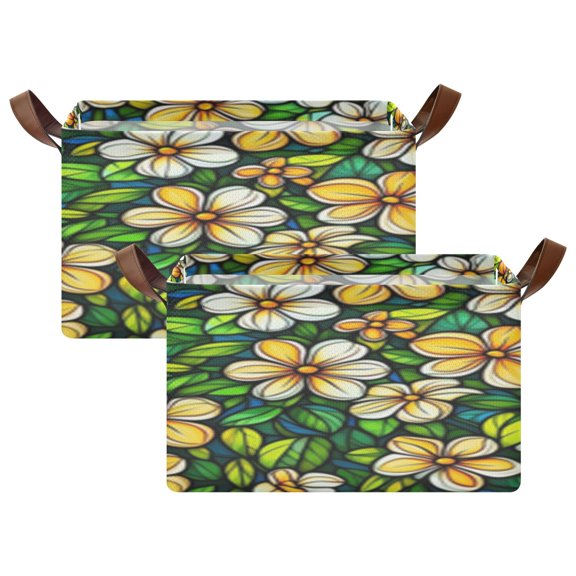 Rectangle Storage Basket with Handles Summer Various Flowers Collapsible Storage Bin Large Storage Bins Decorative for Clothes Toys Bedroom