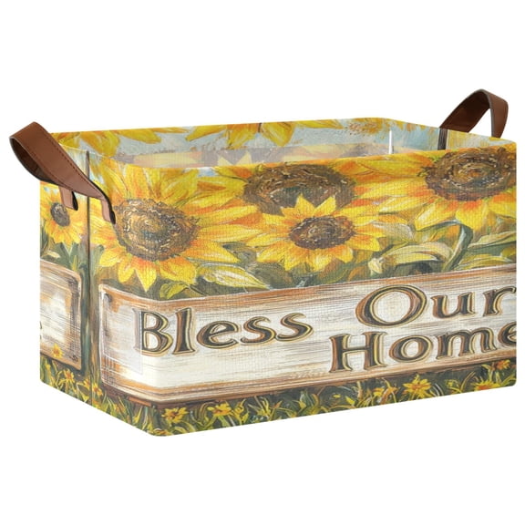 Rectangle Storage Basket with Handles Sunflower Collapsible Storage Bin Large Storage Bins Decorative for Clothes Toys Bedroom
