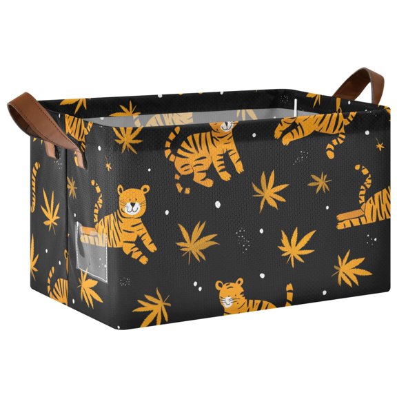 Rectangle Storage Basket with Handles Tiger Leaf Collapsible Storage Bin Large Storage Bins Decorative for Clothes Toys Bedroom