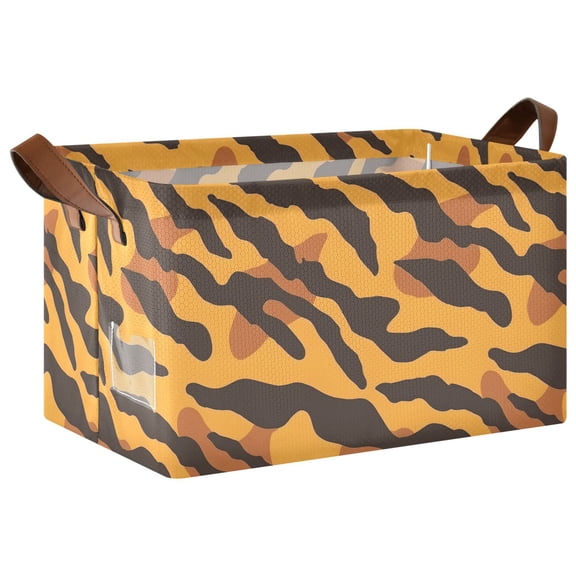 Rectangle Storage Basket with Handles Tiger Print Collapsible Storage Bin Large Storage Bins Decorative for Clothes Toys Bedroom
