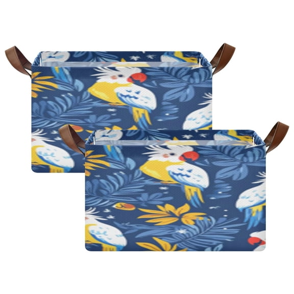 Rectangle Storage Basket with Handles Tropical Birds Collapsible Storage Bin Large Storage Bins Decorative for Clothes Toys Bedroom
