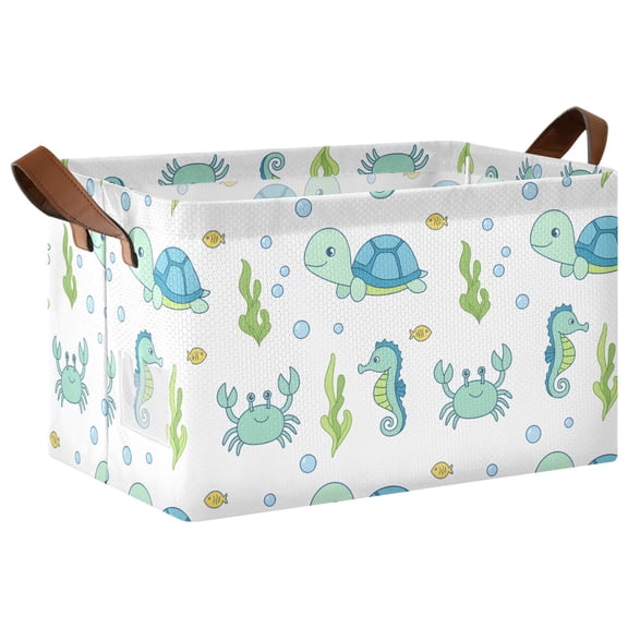 Rectangle Storage Basket with Handles Turtle Seahorse Crab Collapsible Storage Bin Large Storage Bins Decorative for Clothes Toys Bedroom