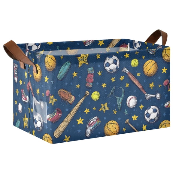 Rectangle Storage Basket with Handles Various Balls Collapsible Storage Bin Large Storage Bins Decorative for Clothes Toys Bedroom