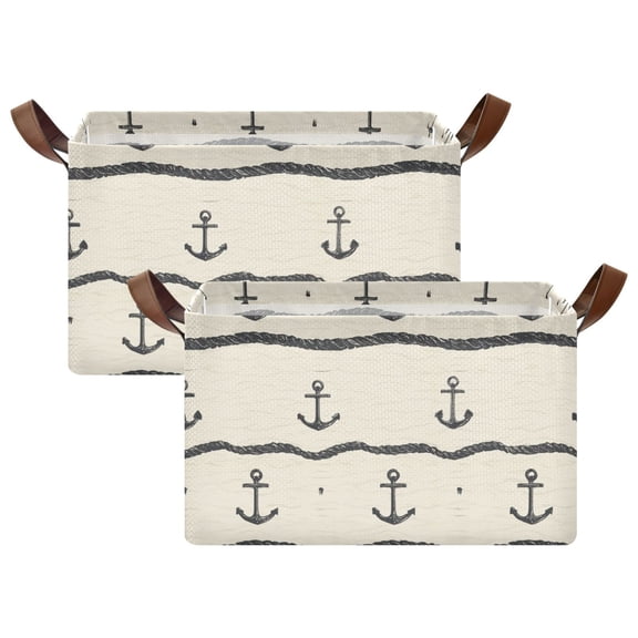 Rectangle Storage Basket with Handles Wave Anchor Collapsible Storage Bin Large Storage Bins Decorative for Clothes Toys Bedroom