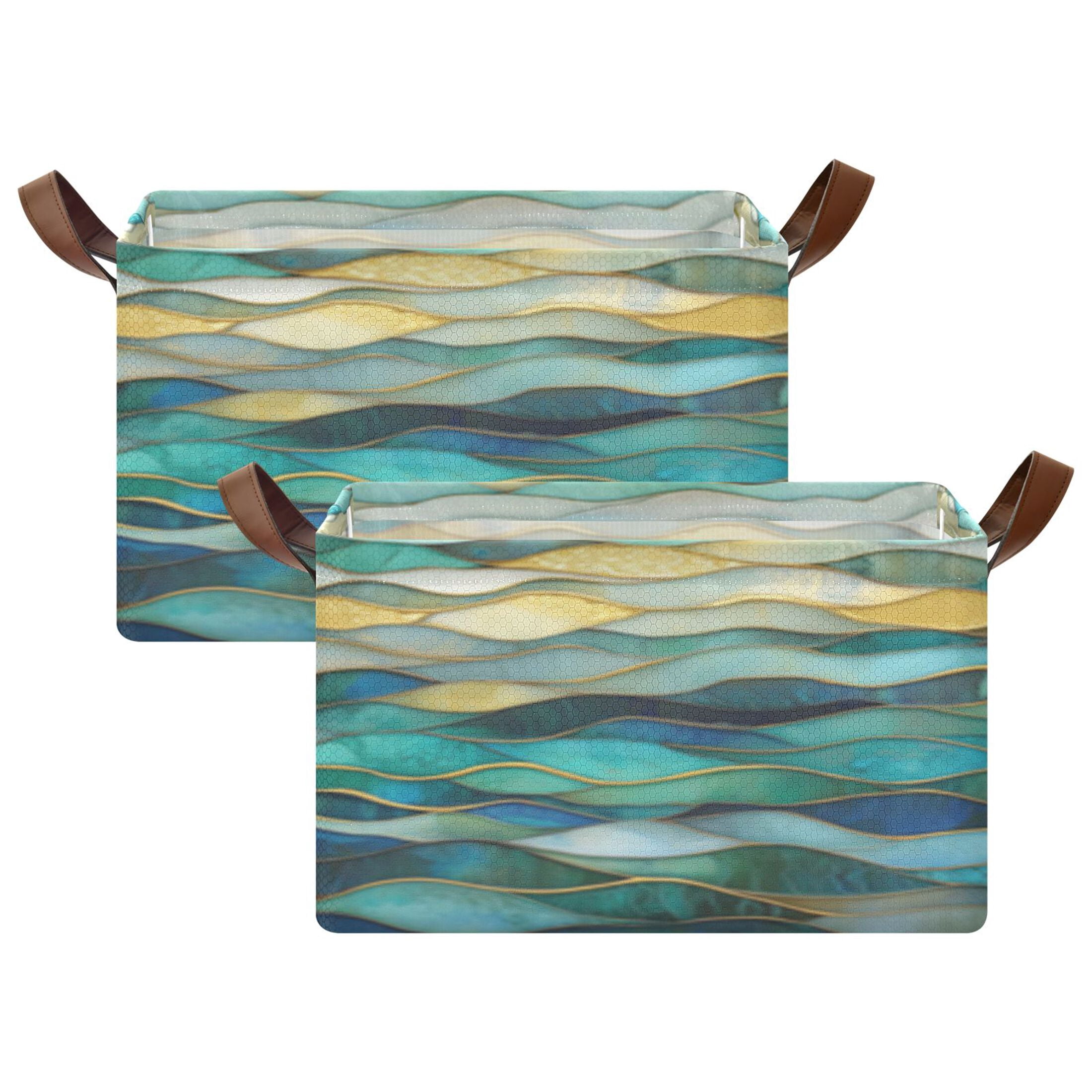 Rectangle Storage Basket with Handles Wavy Ocean Design Collapsible ...