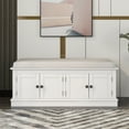 thumbnail image 1 of Rectangle Storage Bench with 4 Doors and Adjustable Shelves, Shoe Bench with Removable Cushion, Classic Design Multi-functional Storage Bench Suitable for Living Room, Entryway, White, 1 of 7