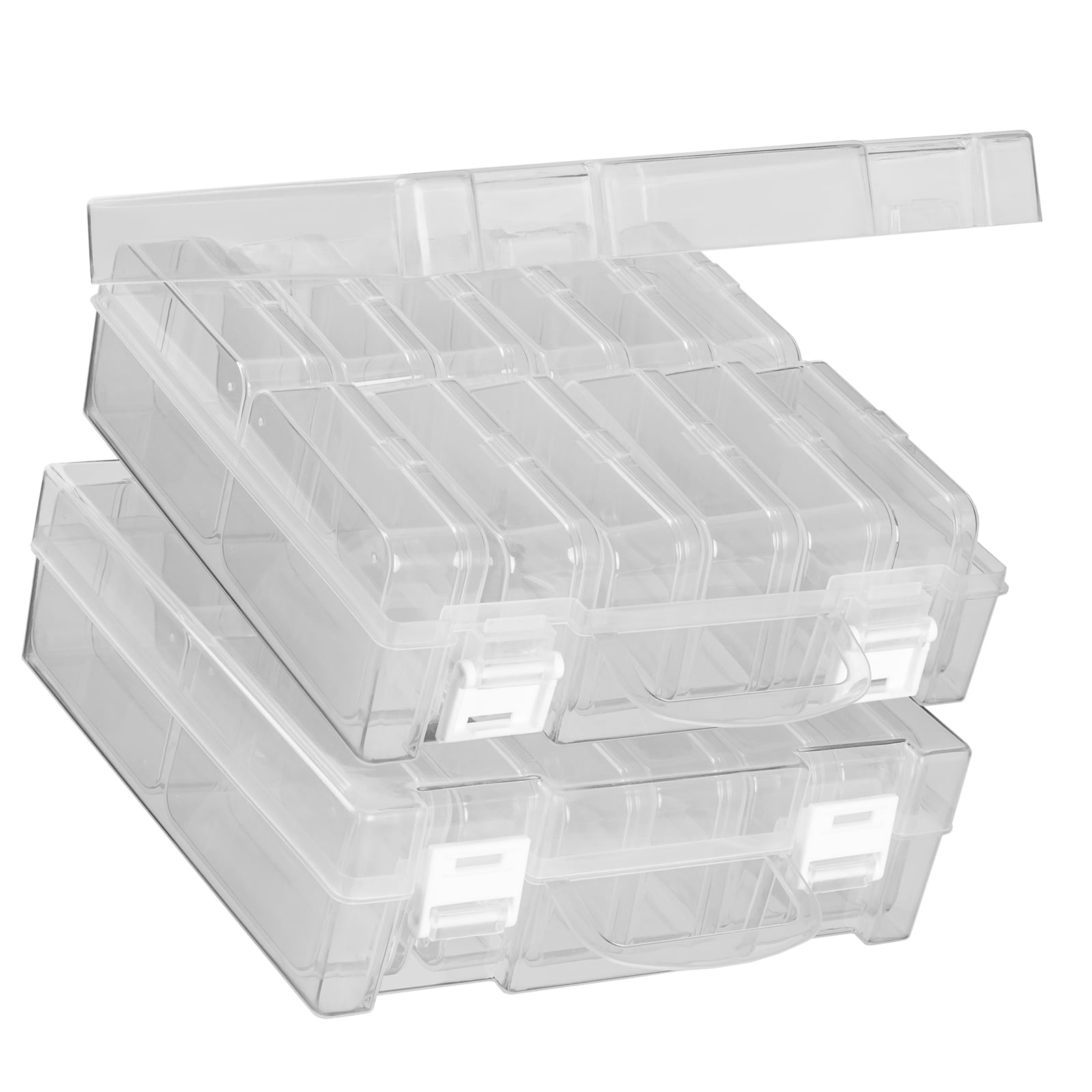 Rectangle Storage Boxes with Hinged Lids,Clear Bead Storage Containers, 12 Small Plastic Bead Organizer Box,Clear Bead Storage Containers for Seeds Beads Jewelry Crafts Small Items (2 Pack)