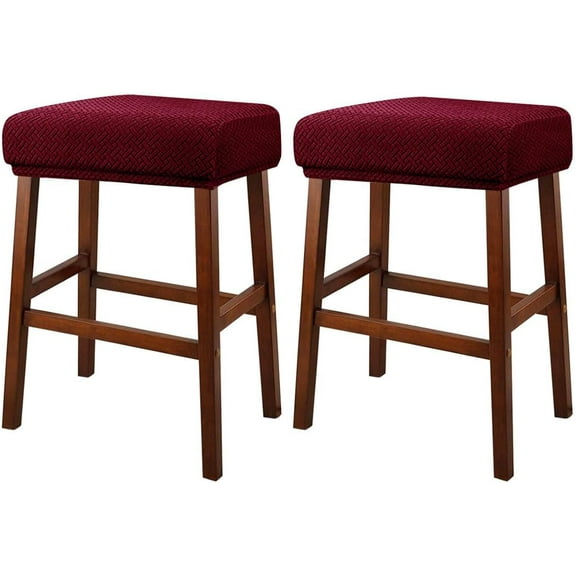 Rectangle Stretch Counter Height Barstool Slipcovers Rectangular Vanity Stool Cover Kitchen Counter Saddle Seat Cover 2PC Red