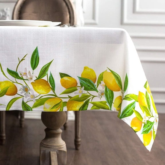 Rectangle Summer Tablecloth Printed Flower Grass and Vintage Floral Patterns Table Cloth for Easter Table Runner Picnic Outdoor Home Holiday Long Dining Kitchen (Lemon, 60 x 120 Inch)