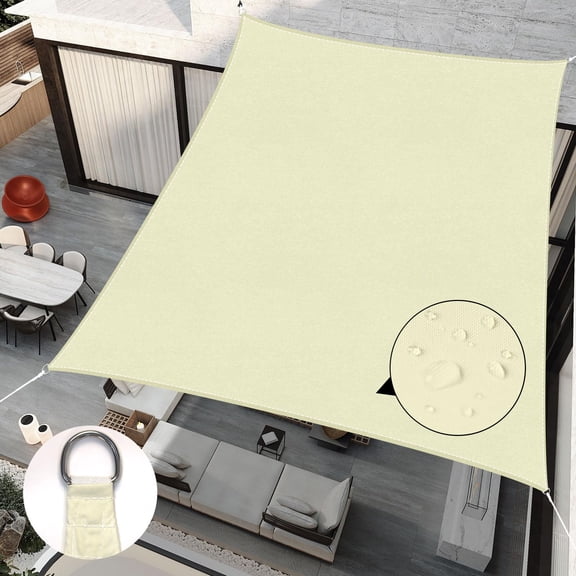 Rectangle Sun Shade Sail, Beige, 16'x20'