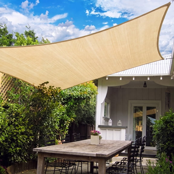 Rectangle Sun Shade Sail Canopy 12 ft. x 16 ft. HDPE UV-Resistant Shade Cloth for Patio, Pergola, Backyard, Garden and Carport, Sand