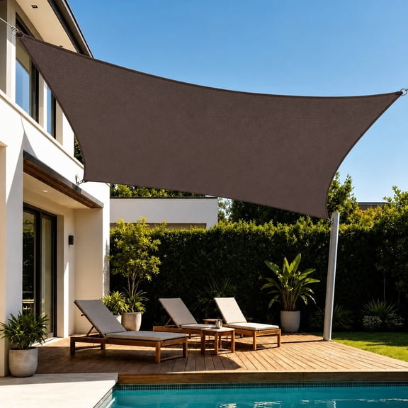 Rectangle Sun Shade Sail Canopy 20 ft. x 26 ft. HDPE UV-Resistant Shade Cloth for Patio, Pergola, Backyard, Garden and Carport, Brown