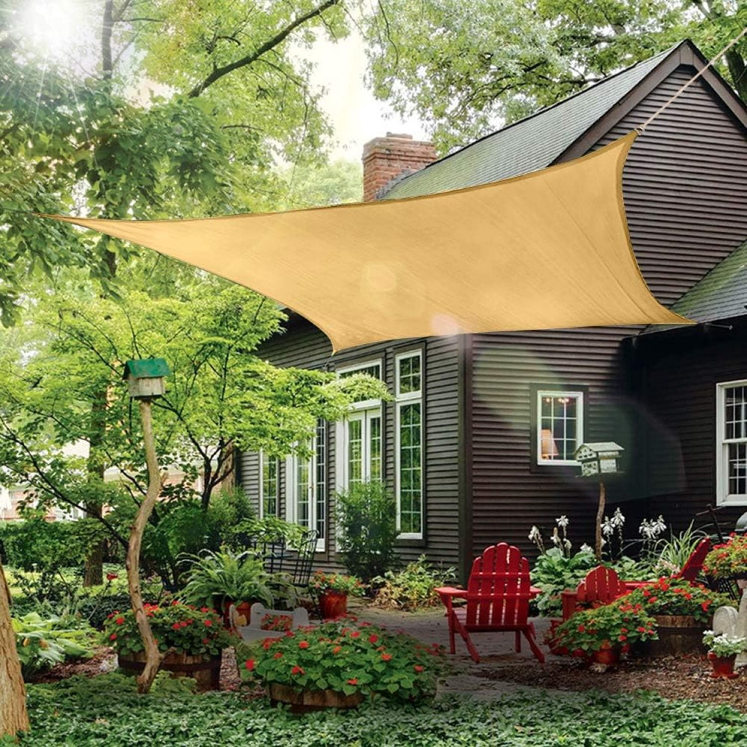 Rectangle Sun Shade Sail Canopy, 8' X 10' Patio Shade Cloth Outdoor Cover Sunshade Fabric Awning Shelter Pergola Backyard Garden Carport Brown
