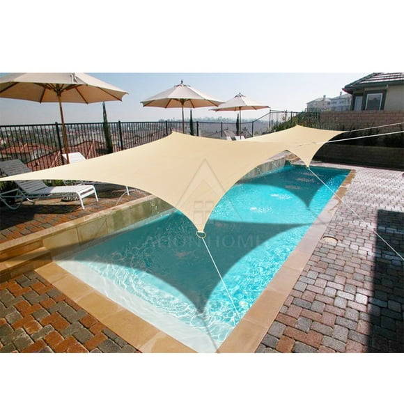 Rectangle Sun Shade Sail Canopy Shelter UV Block Sunshade Cover Yard Deck Garden Outdoor Pool- Beige - 16' x 20'