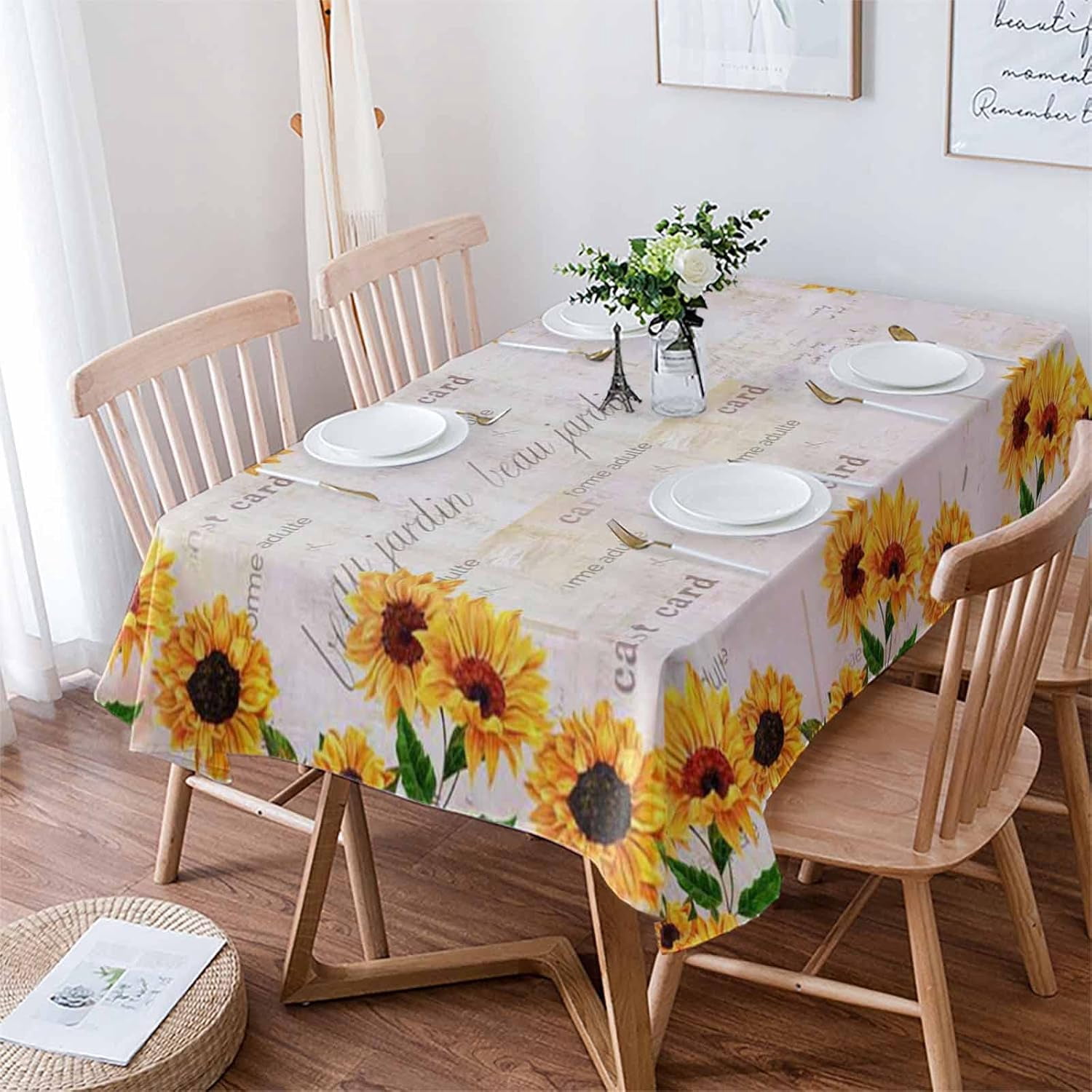 Rectangle Sunflower Tablecloth Waterproof & Stainproof Floral Tablecloths,Rustic Orange Flower Tablecloth Farmhouse Washable Polyester Table Cloth Wrinkle-Free Table Cover for Dining/Party/Wedding