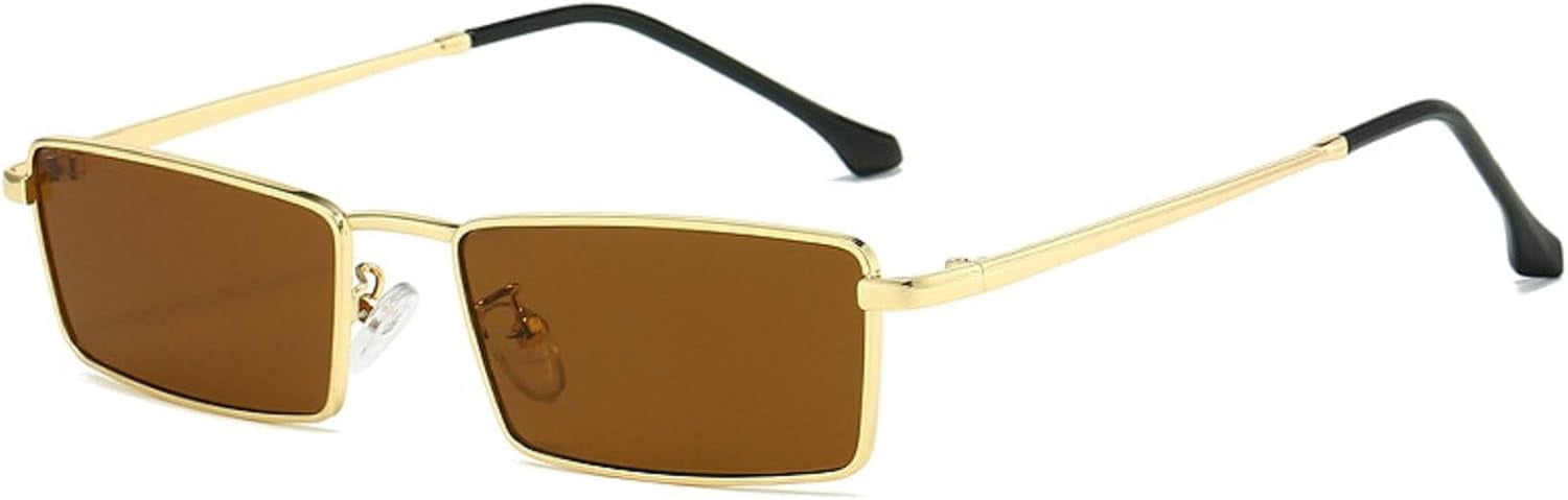 Retro Rectangular Sunglasses UV400 Metal Frame Unisex Medium Fit Stylish Narrow Rectangle Women main image 3