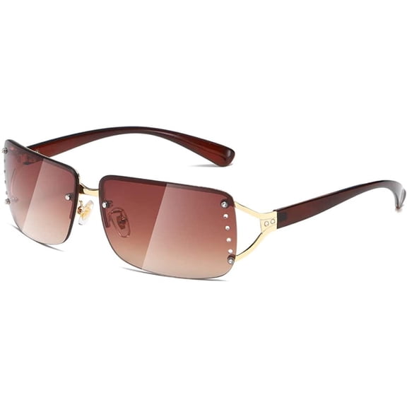 Rectangle Sunglasses for Women Men Stylish Rimless Frameless Trendy Retro Sun Glasses 90's Vintage Square Frame