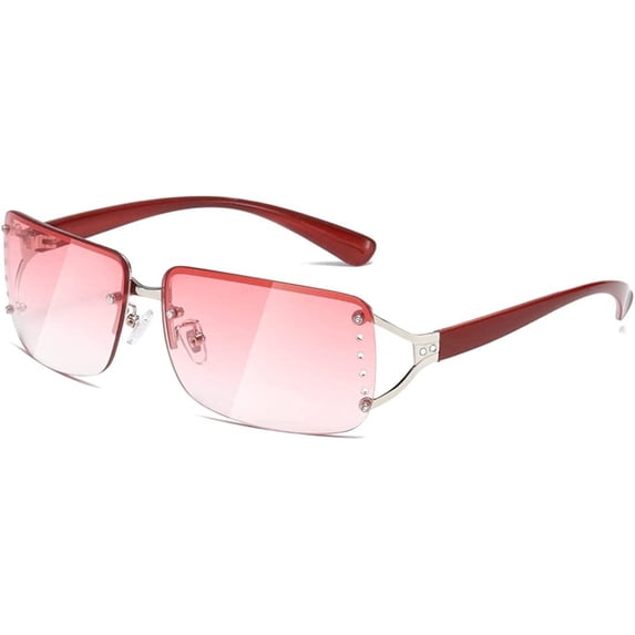 Rectangle Sunglasses for Women Men Stylish Rimless Frameless Trendy Retro Sun Glasses 90's Vintage Square Frame