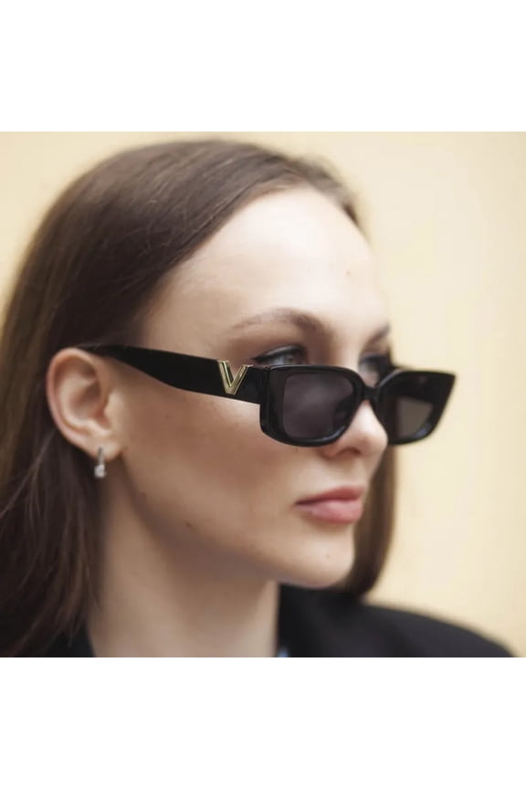 Rectangle Sunglasses for Women Men Trendy Y2k Retro 90s Sun Glasses UV Protection Cool Square Frame Black