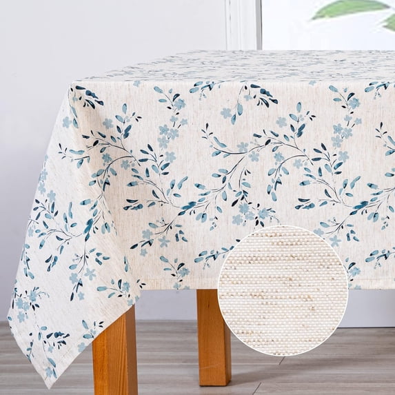 Rectangle Table Cloth 60x102 Inch - Spring Summer Floral Tablecloth, Waterproof Linen Fabric Oblong Table Cloth for Kitchen Dining Tablecloth for 4 Feet Table Blue, Small Blue Flower Design