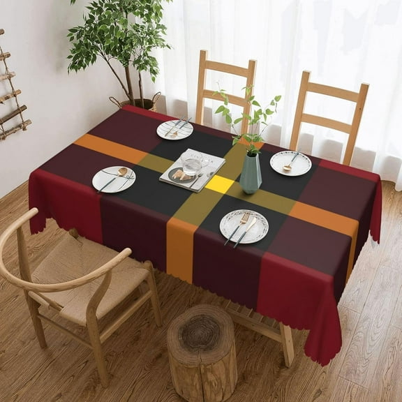 Rectangle Table Cloth, Autumnal Burgundy Gold Plaid Tartan Pattern Resistant Washable Tablecloth Decorative Table Cover for Dining, Indoor and Outdoor